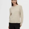 SELECTED LÅNGÄRMAD STICKAD TRÖJA Beige Sale
