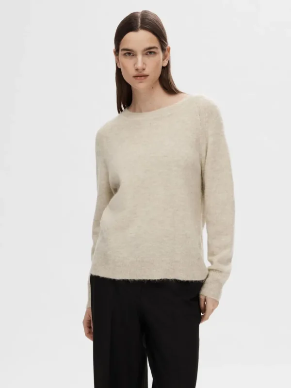 SELECTED LÅNGÄRMAD STICKAD TRÖJA Beige Sale