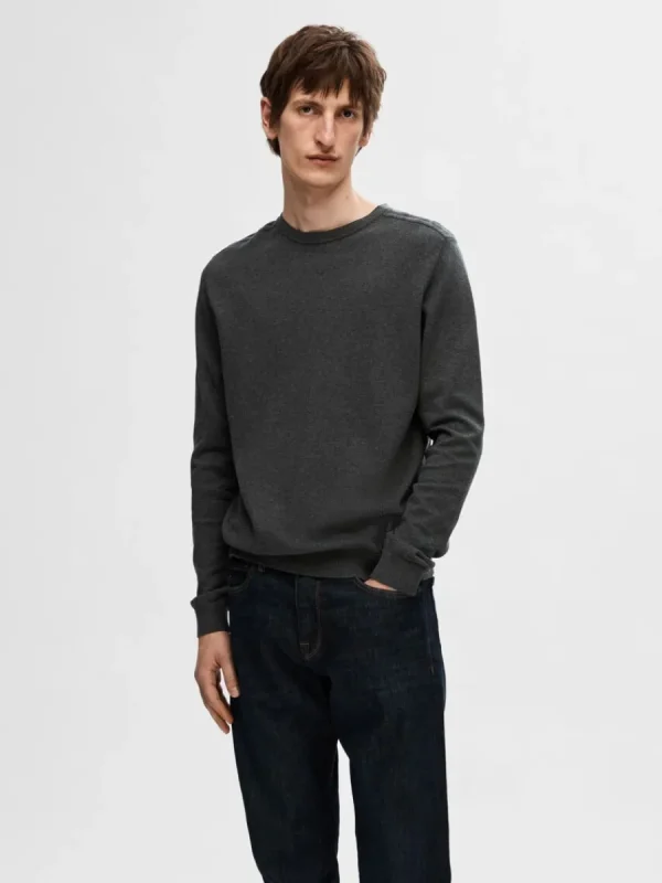 SELECTED LÅNGÄRMAD STICKAD TRÖJA Grey Shop