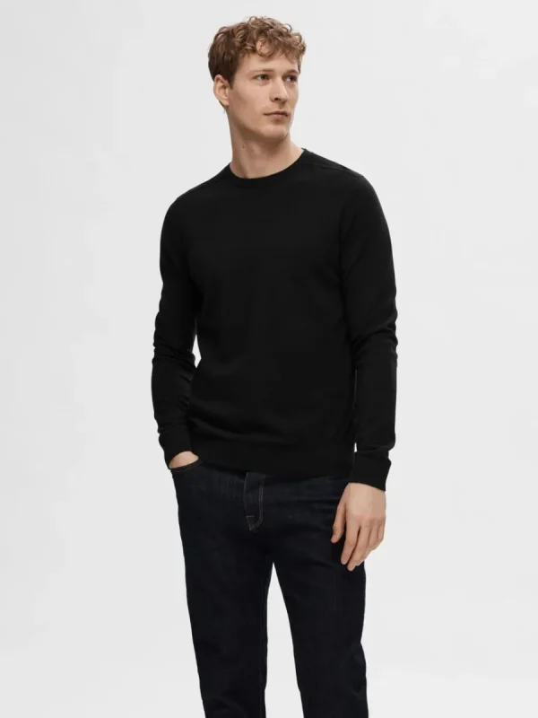 SELECTED LÅNGÄRMAD STICKAD TRÖJA Black Cheap