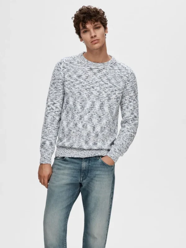 SELECTED LÅNGÄRMAD STICKAD TRÖJA Blue Store