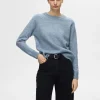 SELECTED LÅNGÄRMAD STICKAD TRÖJA Blue Flash Sale