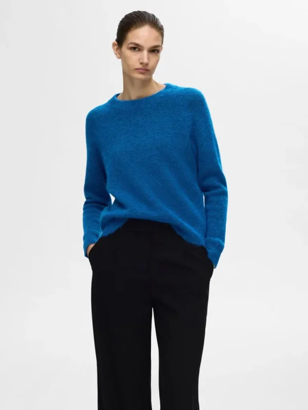 SELECTED LÅNGÄRMAD STICKAD TRÖJA Blue Best Sale