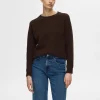 SELECTED LÅNGÄRMAD STICKAD TRÖJA Brown Sale