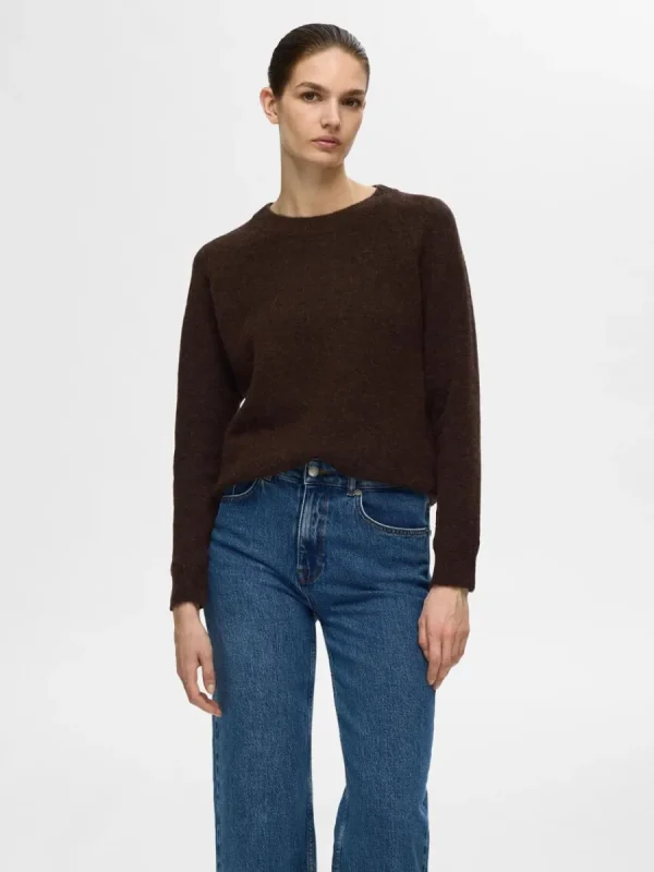 SELECTED LÅNGÄRMAD STICKAD TRÖJA Brown Sale