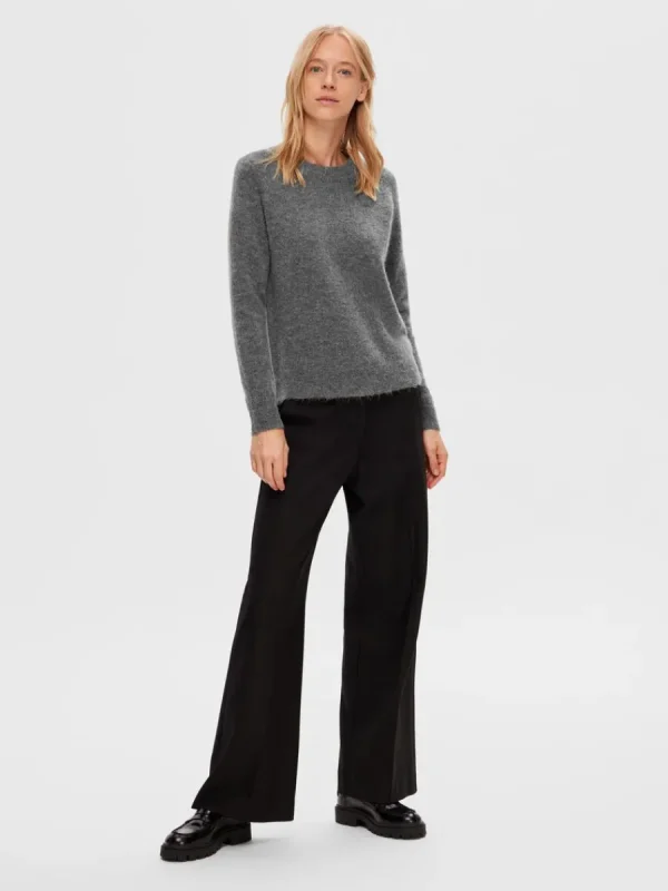SELECTED LÅNGÄRMAD STICKAD TRÖJA Grey Store