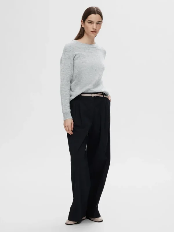 SELECTED LÅNGÄRMAD STICKAD TRÖJA Grey Flash Sale