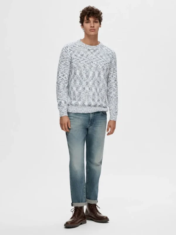 SELECTED LÅNGÄRMAD STICKAD TRÖJA Blue Store