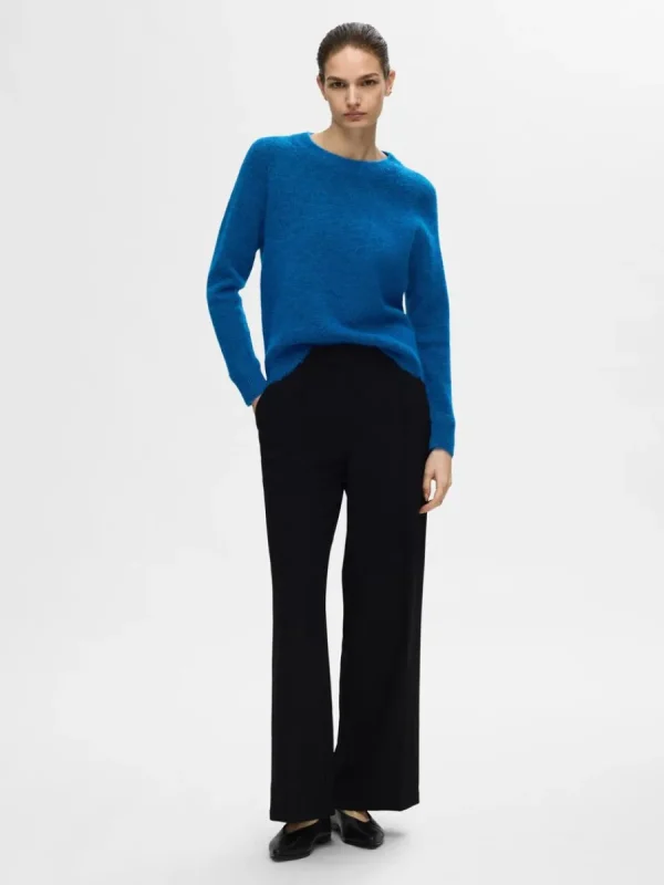 SELECTED LÅNGÄRMAD STICKAD TRÖJA Blue Best Sale