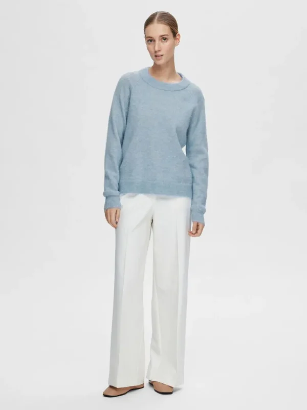 SELECTED LÅNGÄRMAD STICKAD TRÖJA Blue Discount