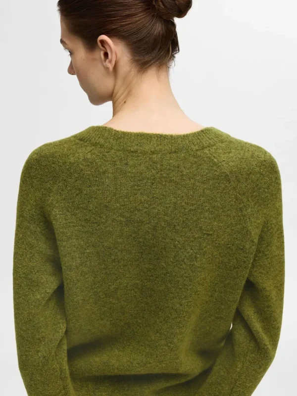 SELECTED LÅNGÄRMAD STICKAD TRÖJA Green Discount