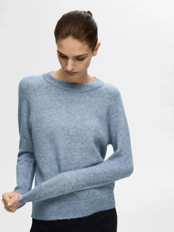 SELECTED LÅNGÄRMAD STICKAD TRÖJA Blue Flash Sale