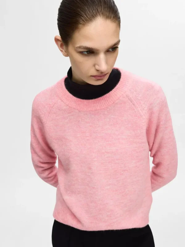 SELECTED LÅNGÄRMAD STICKAD TRÖJA Pink Flash Sale
