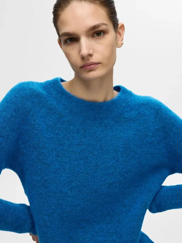 SELECTED LÅNGÄRMAD STICKAD TRÖJA Blue Best Sale