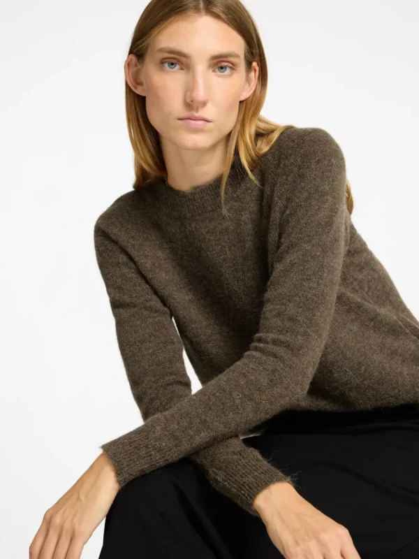 SELECTED LÅNGÄRMAD STICKAD TRÖJA Brown Discount