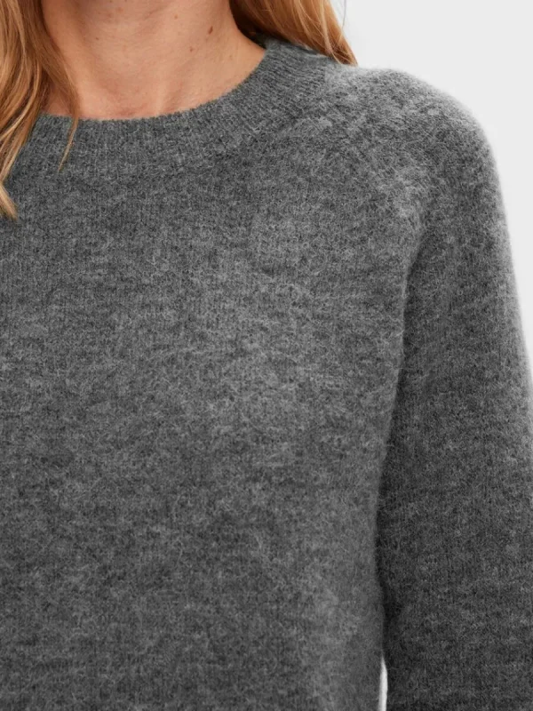 SELECTED LÅNGÄRMAD STICKAD TRÖJA Grey Store