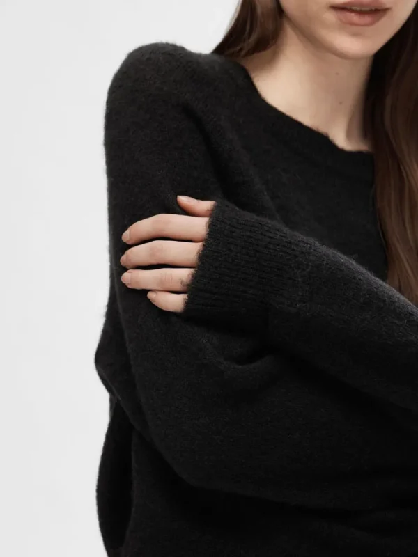 SELECTED LÅNGÄRMAD STICKAD TRÖJA Black New