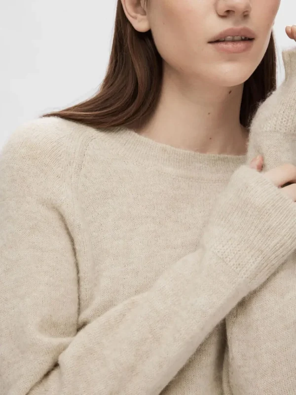 SELECTED LÅNGÄRMAD STICKAD TRÖJA Beige Sale