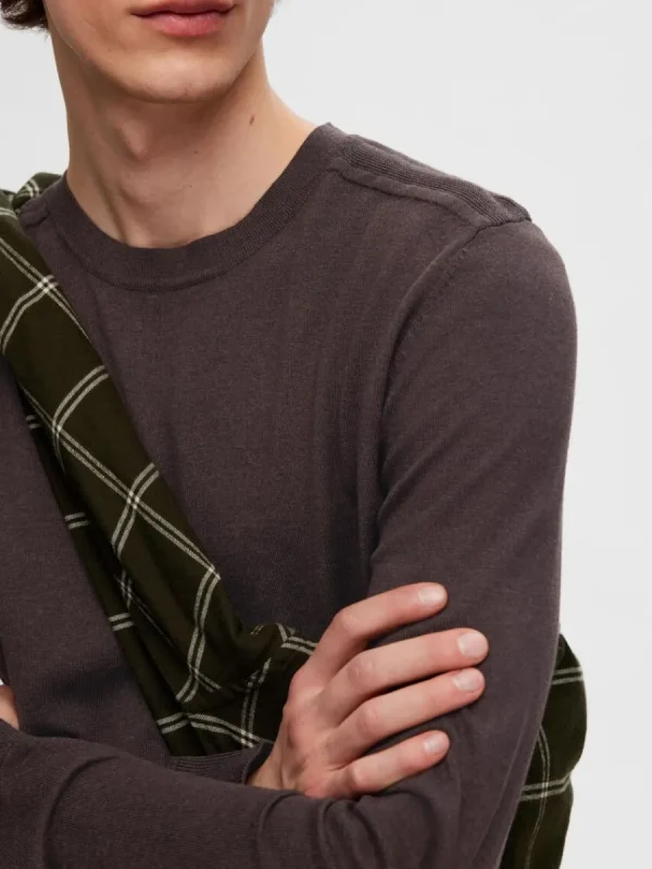 SELECTED LÅNGÄRMAD STICKAD TRÖJA Brown Clearance