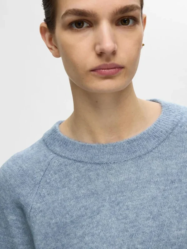 SELECTED LÅNGÄRMAD STICKAD TRÖJA Blue Flash Sale