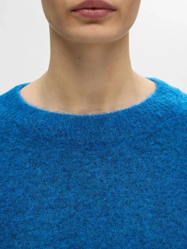SELECTED LÅNGÄRMAD STICKAD TRÖJA Blue Best Sale
