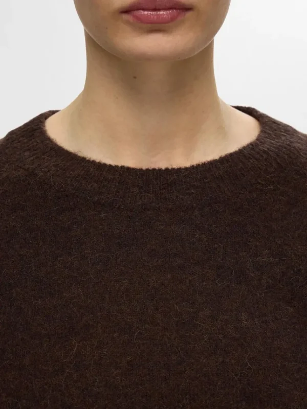 SELECTED LÅNGÄRMAD STICKAD TRÖJA Brown Sale
