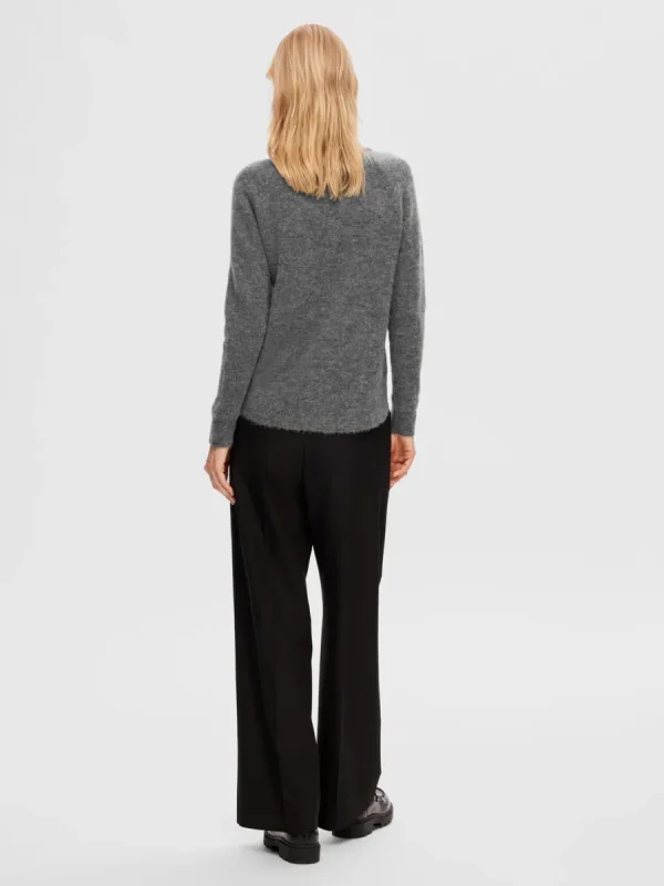 SELECTED LÅNGÄRMAD STICKAD TRÖJA Grey Store