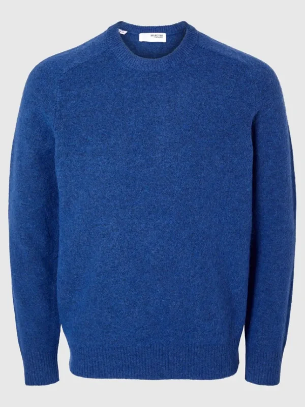 SELECTED LÅNGÄRMAD STICKAD TRÖJA Blue Cheap