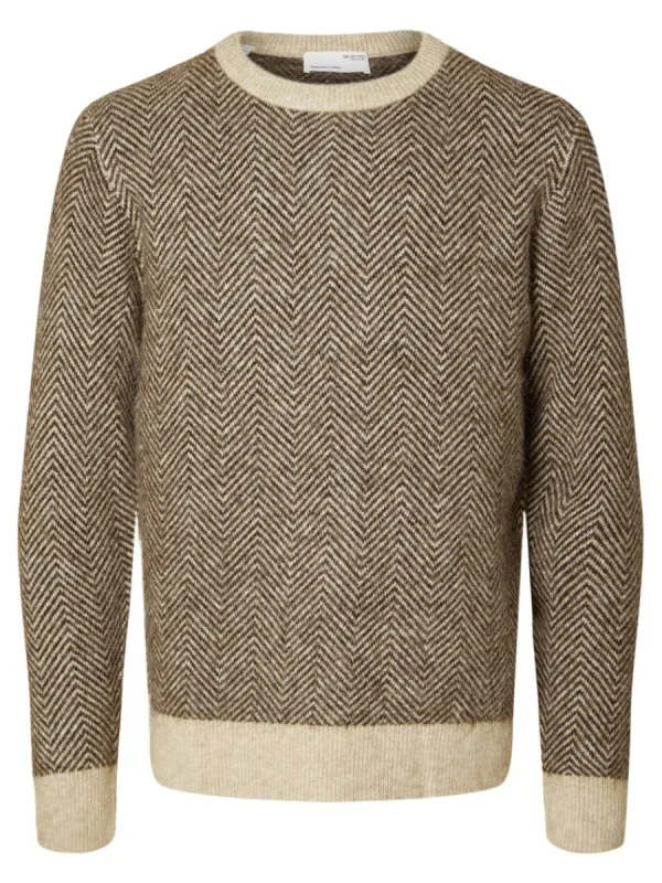 SELECTED LÅNGÄRMAD STICKAD TRÖJA Brown Store