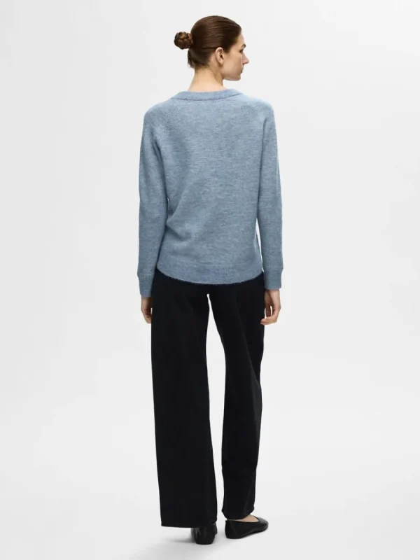 SELECTED LÅNGÄRMAD STICKAD TRÖJA Blue Flash Sale