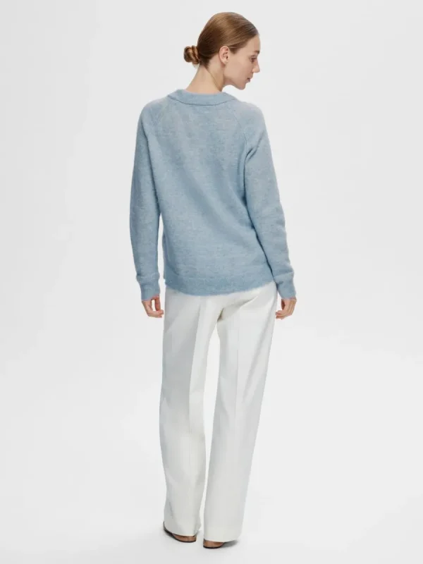 SELECTED LÅNGÄRMAD STICKAD TRÖJA Blue Discount