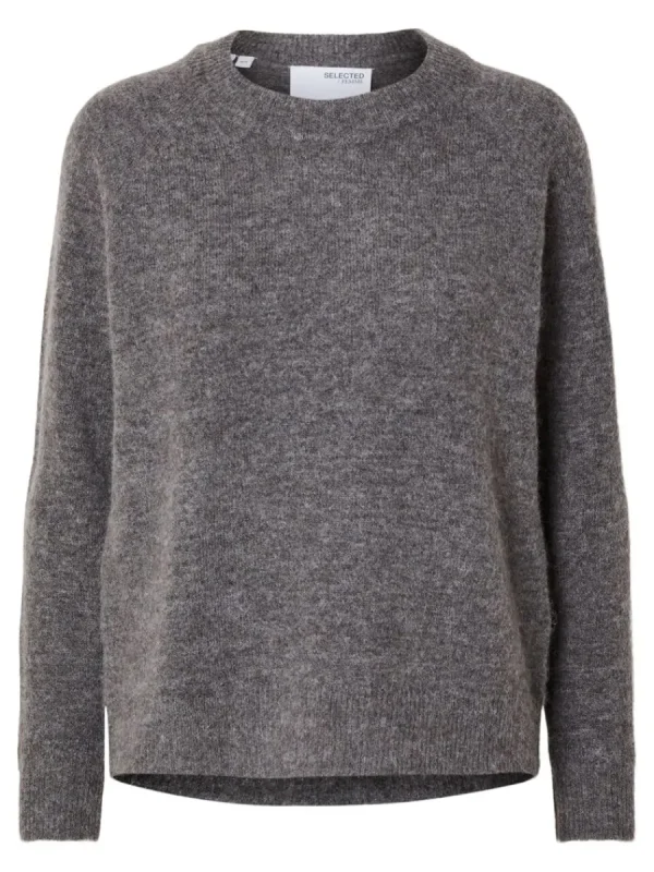 SELECTED LÅNGÄRMAD STICKAD TRÖJA Grey Store