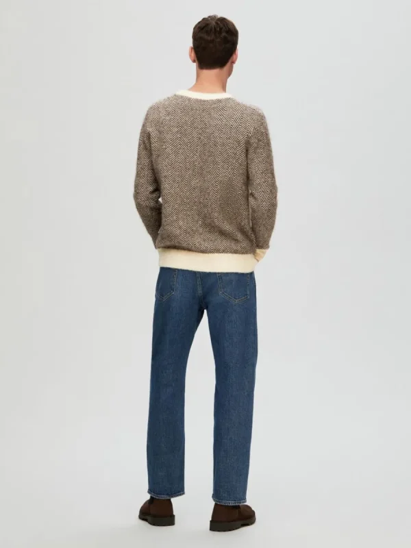 SELECTED LÅNGÄRMAD STICKAD TRÖJA Brown Store
