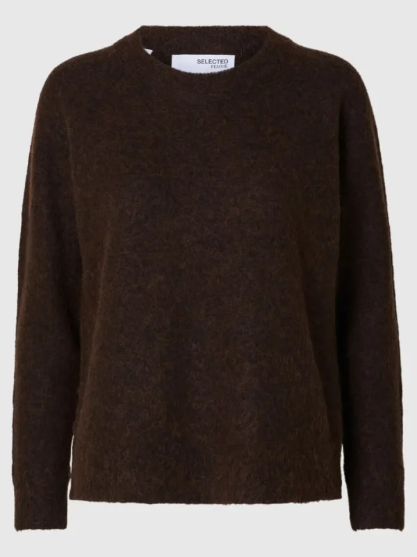 SELECTED LÅNGÄRMAD STICKAD TRÖJA Brown Sale