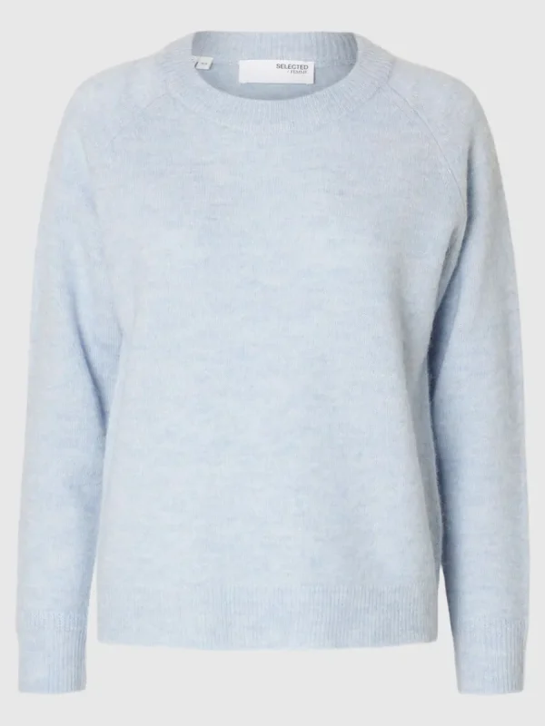 SELECTED LÅNGÄRMAD STICKAD TRÖJA Blue Discount
