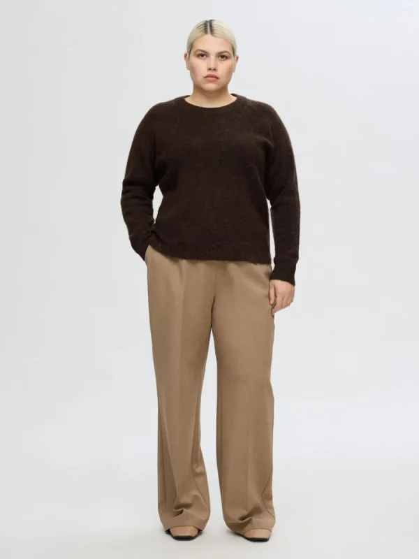 SELECTED LÅNGÄRMAD STICKAD TRÖJA Brown Sale