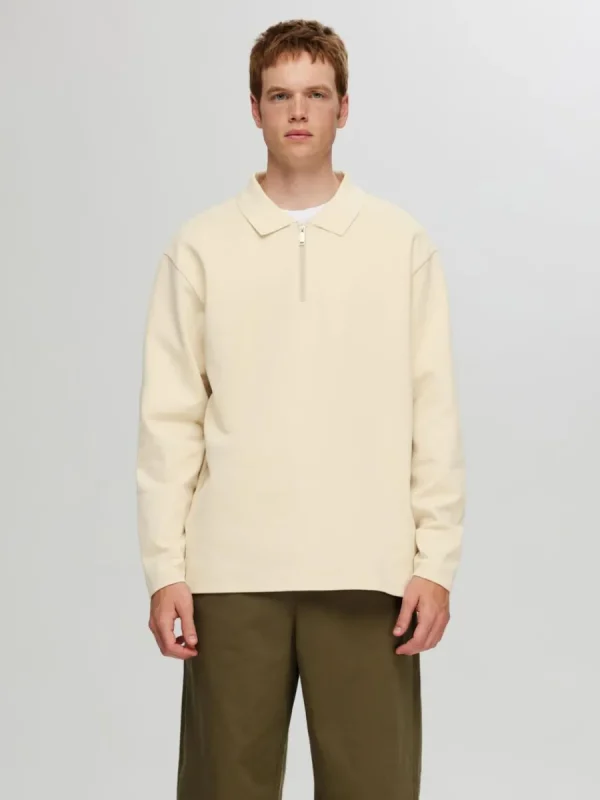 SELECTED LÅNGÄRMAD SWEATSHIRT MED DRAGKEDJA Beige Clearance