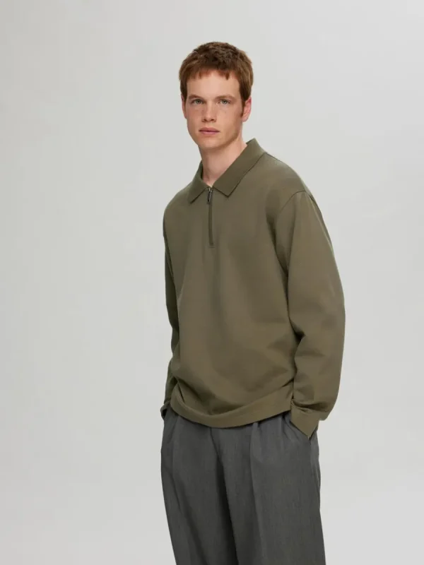 SELECTED LÅNGÄRMAD SWEATSHIRT MED DRAGKEDJA Green New