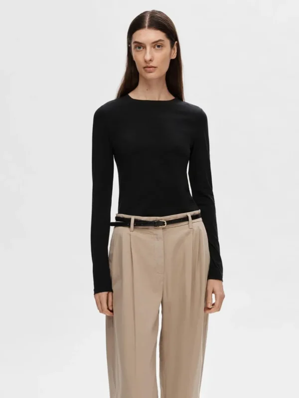 SELECTED LÅNGÄRMAD T-SHIRT Black Hot