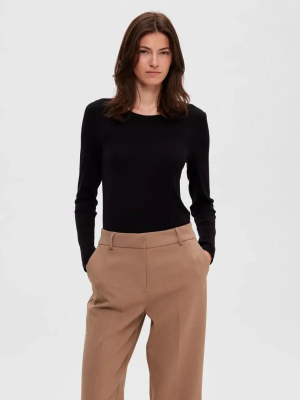 SELECTED LÅNGÄRMAD T-SHIRT Black Cheap