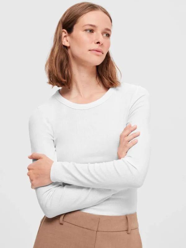 SELECTED LÅNGÄRMAD T-SHIRT White Best