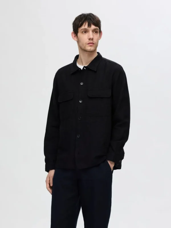 SELECTED LÅNGÄRMAD ÖVERSKJORTA Black Flash Sale