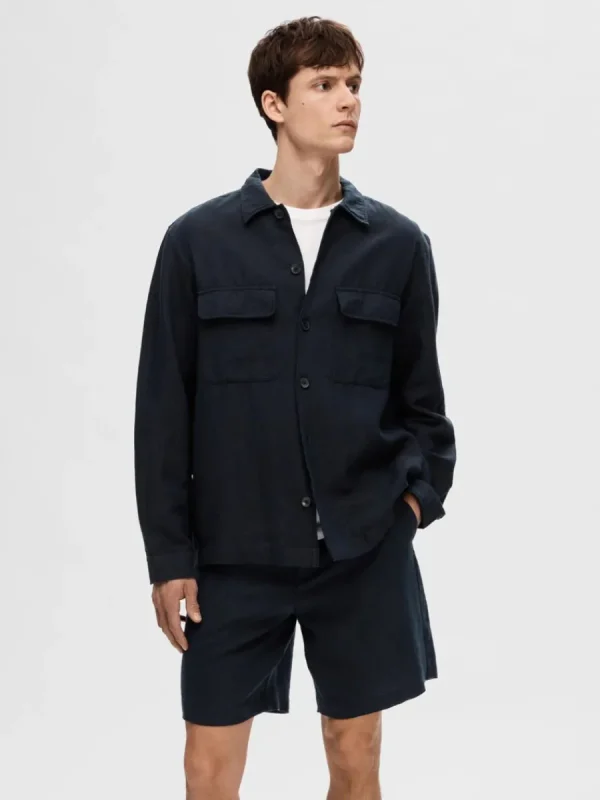 SELECTED LÅNGÄRMAD ÖVERSKJORTA Blue Store