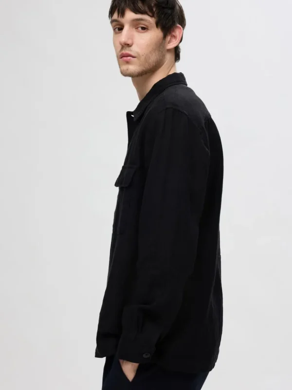 SELECTED LÅNGÄRMAD ÖVERSKJORTA Black Flash Sale