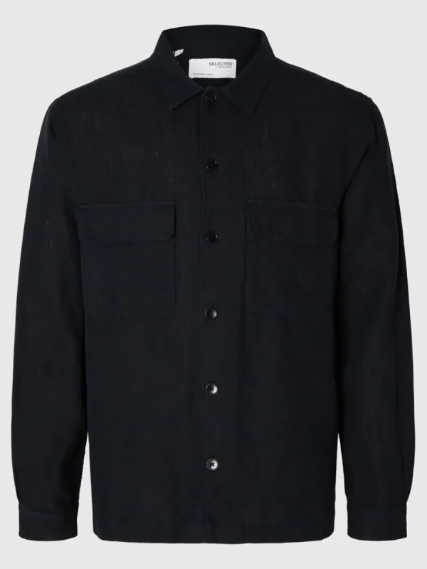 SELECTED LÅNGÄRMAD ÖVERSKJORTA Blue Store