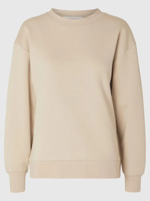 SELECTED LOGOTYPBRODERI SWEATSHIRT Beige Fashion