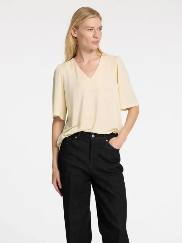 SELECTED LOOSE FIT V-RINGAD TOPP Beige Fashion