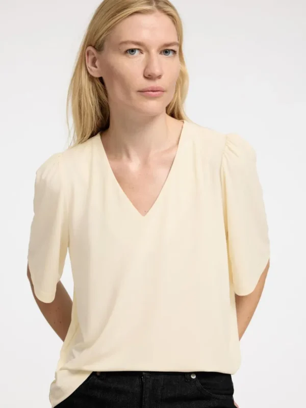 SELECTED LOOSE FIT V-RINGAD TOPP Beige Fashion