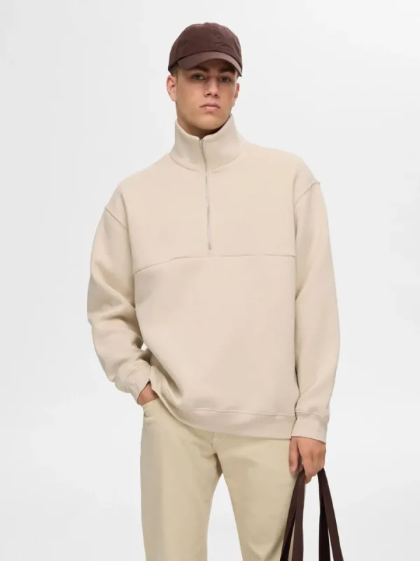 SELECTED LÖS PASSFORM BLIXTLÅSFÖRSEDD SWEATSHIRT Beige Shop