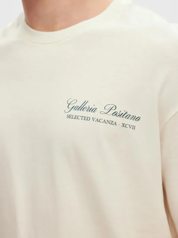 SELECTED LÖS PASSFORM MED TRYCK BAKTILL T-SHIRT White Cheap